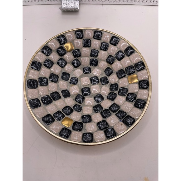 Vtg‎ Mid Century Penguin Japan Mosaic Lighter and Ashtray Set Black White Gold - Picture 3 of 15